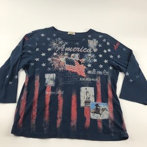 Cactus L America rhinestone 3/4 sleeve blue top